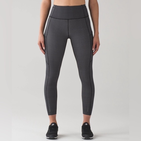 lululemon athletica Pants - Lululemon Fast  And Free 7/8 Tight size 6
Teeny Check Print White Black